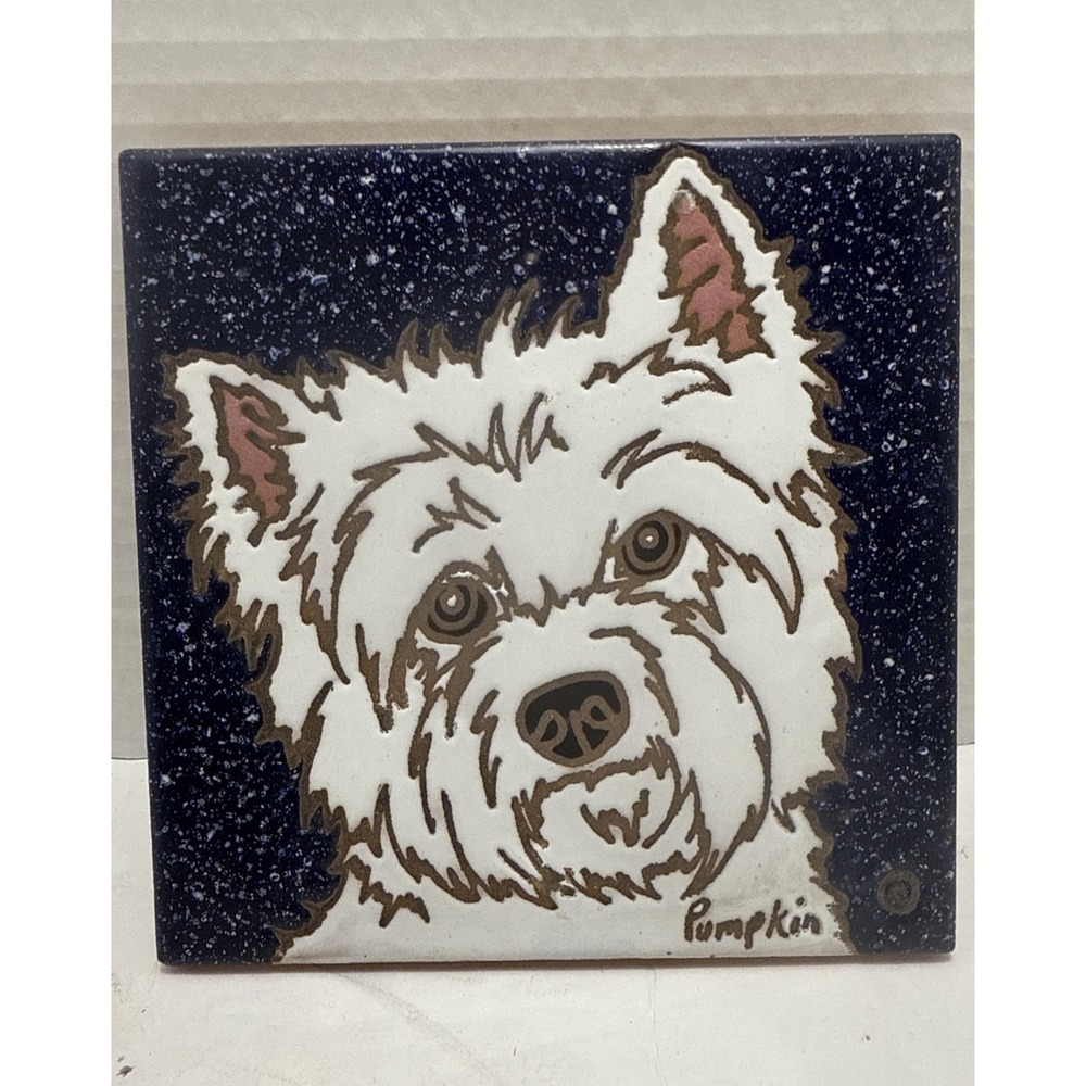 West Highland White Terrier Dog Hand Painted Tile/Trivet‎ By Pumpkin Tile 6"x6"
